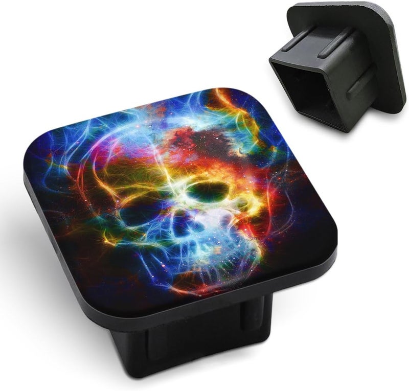Tnomchey Skull Hitch Covers Blue Burning Skeleton Fire Human Flames Halloween Black Square Towing Hitch Covers 2” Heavy Duty Trailer Hitch Tube Cover Plug Cap Rubber for Most Vehicles SUV Pickup - Image 1